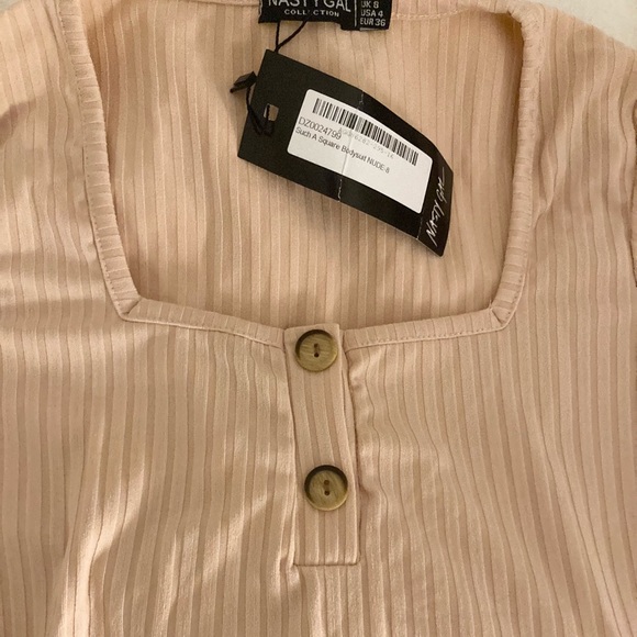 Pink Square Neck Bodysuit - Picture 2 of 5